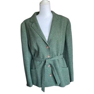 Edinburgh Woolen Mill VTG 100% Wool Green Tweed Belted British Blazer Size XL